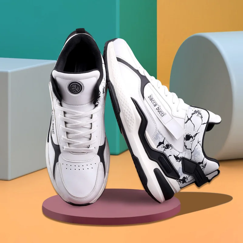 Bacca Bucci Black Veera Athletic Mid Top White Sneakers for Men | Best Price UAE